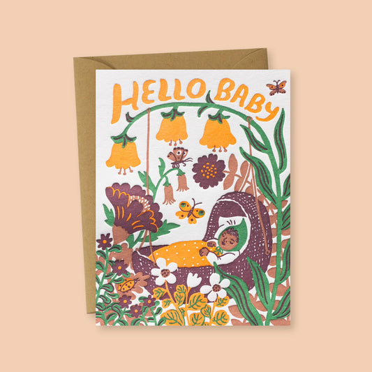 Phoebe Wahl Greeting Card — Hello Baby (Brown Skin)